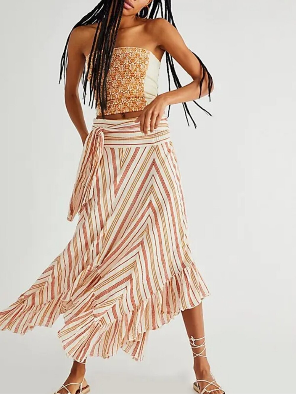 🌻Striped Wrap Maxi Skirt in Cream and Rust